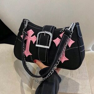 Trendy Black and Pink Shoulder Bag with Chain Strap